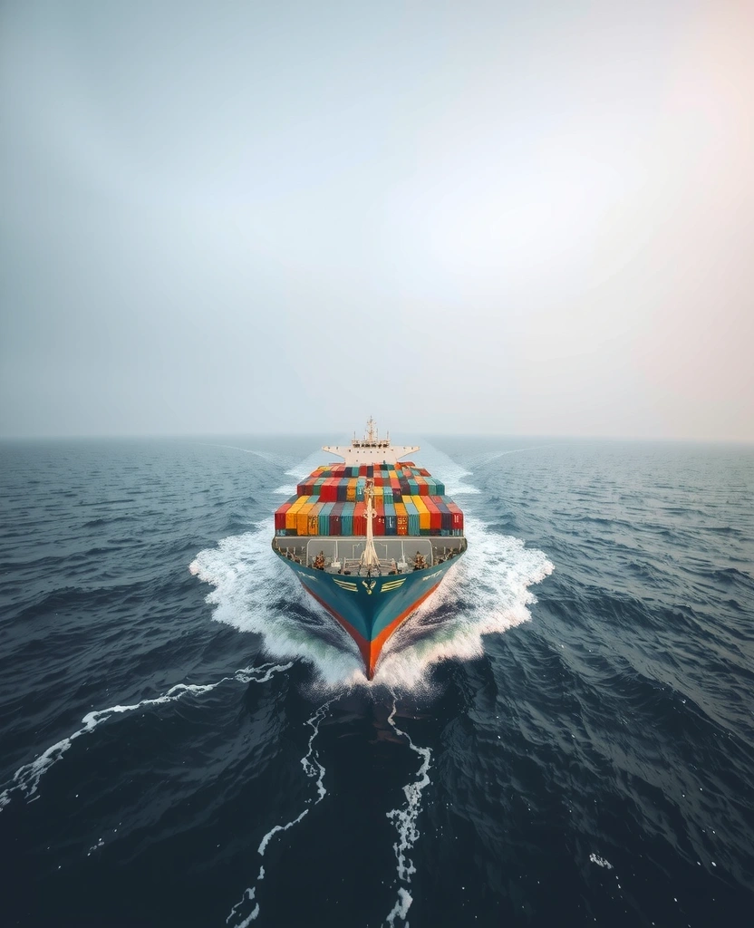 Container ship in deep water