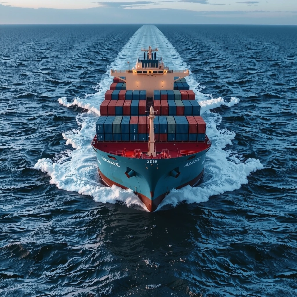 Maritime vessel navigating open sea