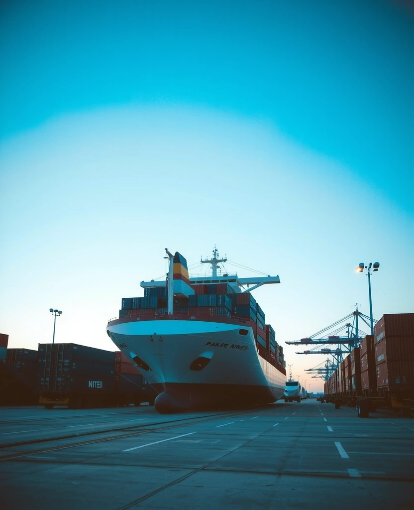 Modern cargo ship at port analytics terminal